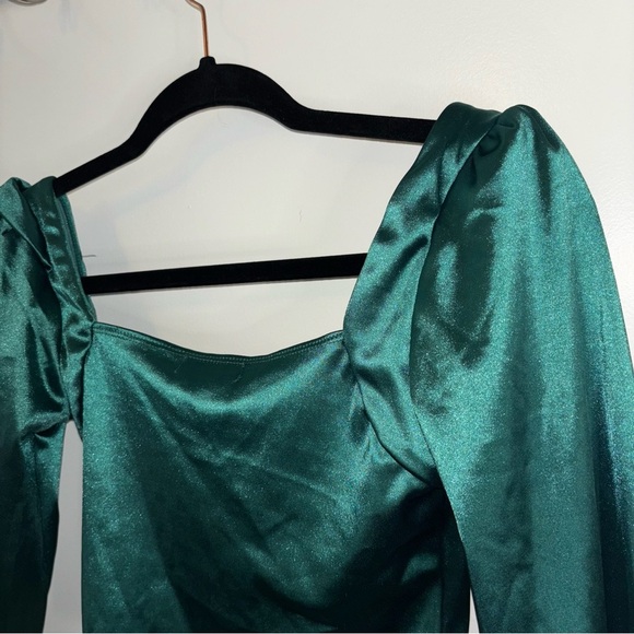 Fashion Nova Green Puff Sleeve Crop Blouse Size XS - Picture 10 of 15